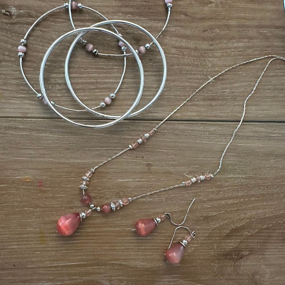 Dainty Glass Teardrop Bead Necklace/ Earrings, Bangles